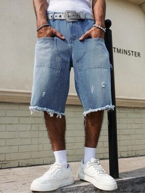 Men's Light Wash Distressed Denim Jean Shorts